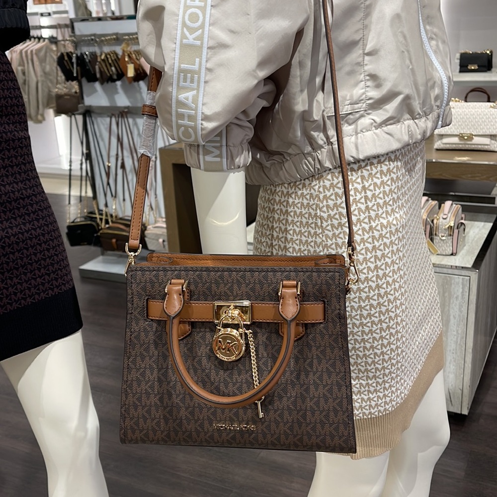 Michael Kors Small Hamilton Crock Leather Satchel Crossbody Brown - Picture 11 of 16